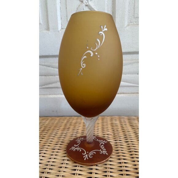 Vintage MCM Large Pedestal Vase Goblet Amber satin Glass Courting Couple 12" - Picture 8 of 10